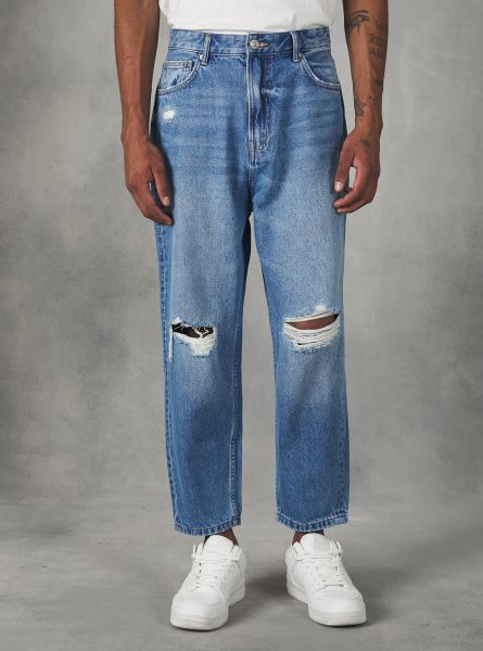 D003 Medium Blue Men Loose-Fit Jeans With Tears Denim Days