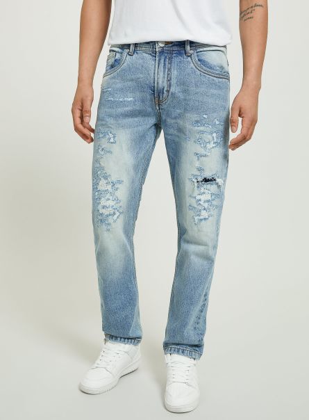 Slim Fit Stretch Denim Jeans With Rips Denim Days Men D006 Azure