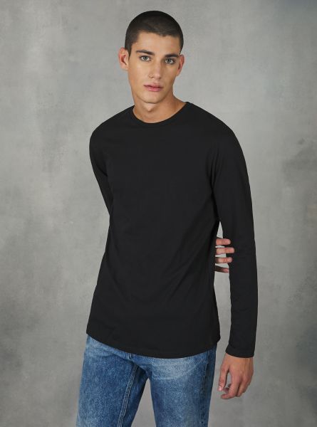 Men Bk1 Black Long-Sleeved Cotton T-Shirt T-Shirt