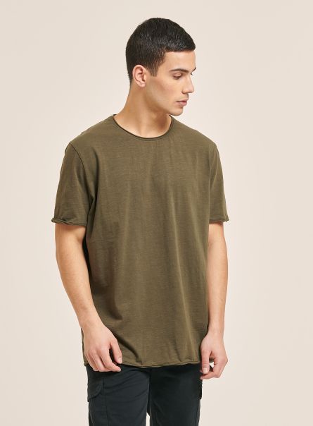 T-Shirt Basic Plain Cotton T-Shirt Kaki Men