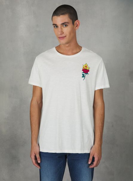 Men T-Shirt White Cotton T-Shirt With Print