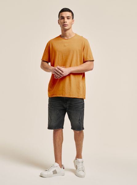 Men Basic Plain Cotton T-Shirt C7732 Senape T-Shirt