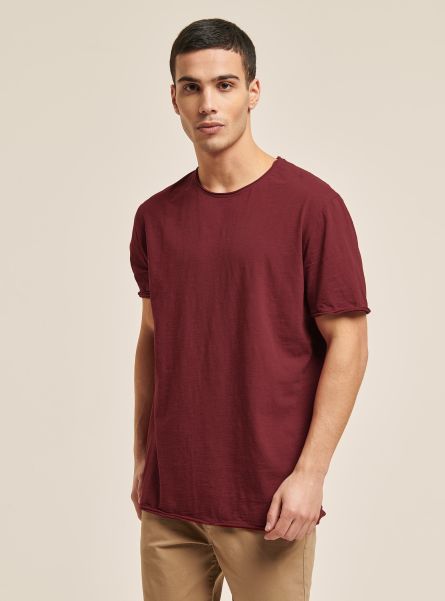Basic Plain Cotton T-Shirt Men C3443 Bordeaux T-Shirt