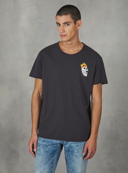 T-Shirt Black Cotton T-Shirt With Print Men