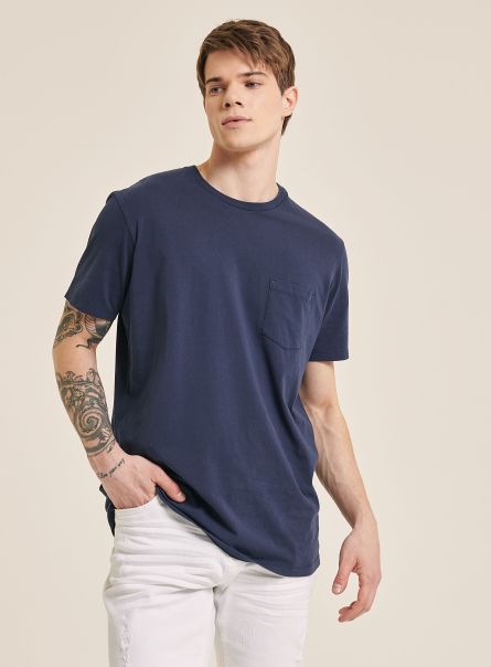 C0214 Blue Maglietta Girocollo Con Taschino In Cotone Men T-Shirt