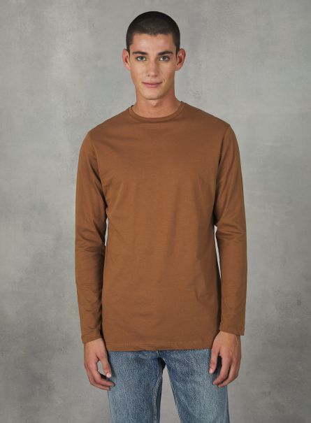 Long-Sleeved Cotton T-Shirt Bg3 Beige Light T-Shirt Men
