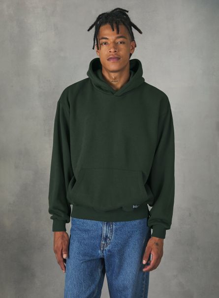 Boxy Fit Hooded Sweatshirt Sweatshirts Men Gn1 Green Dark