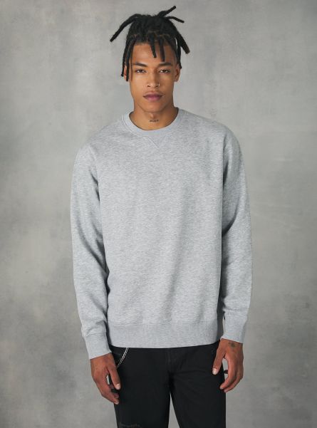 Men Mgy2 Grey Mel Medium Sweatshirts Plain-Coloured Crew-Neck Sweatshirt