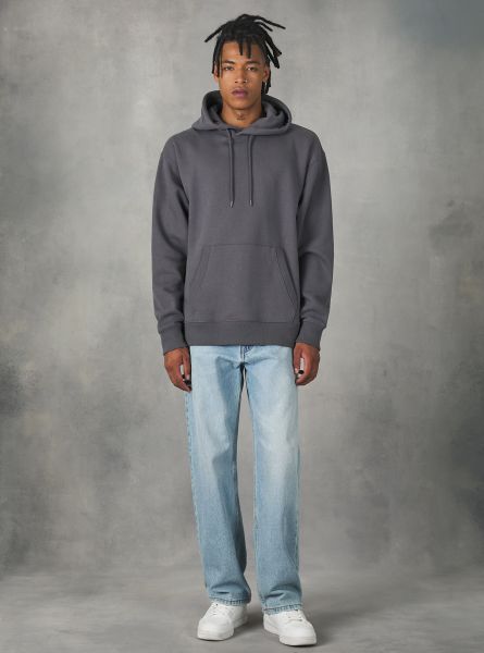 Men Sweatshirt With Hood And Pouch Pocket Gy1 Grey Dark Sweatshirts