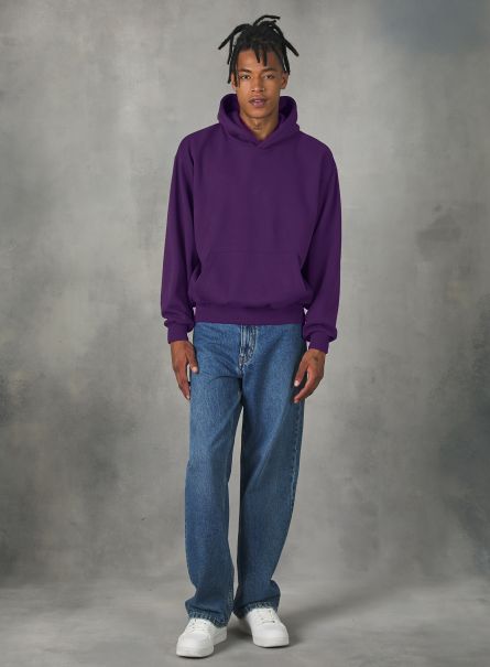 Boxy Fit Hooded Sweatshirt Men Vi1 Violet Dark Sweatshirts