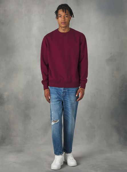 Sweatshirts Bo1 Bordeaux Dark Plain-Coloured Crew-Neck Sweatshirt Men