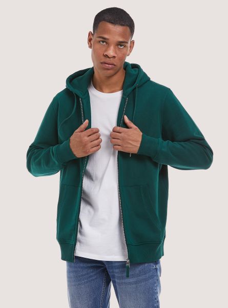 Cotton Zip Hoodie Men Gn1 Green Dark Sweatshirts