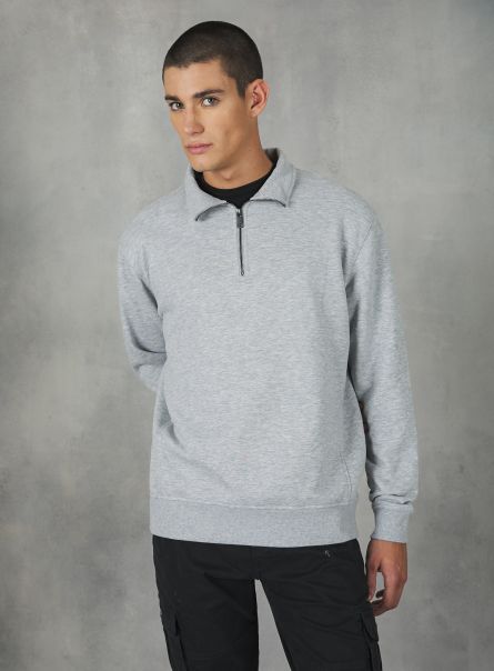 Plain-Coloured Half-Neck Sweatshirt Sweatshirts Men Mgy2 Grey Mel Medium