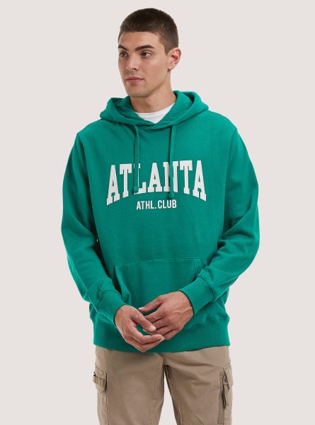Sweatshirts Men College Print Hoodie Gn2 Green Medium