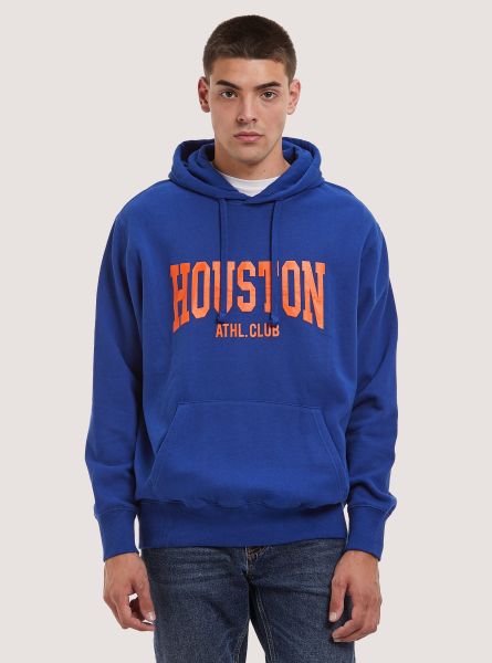 Men College Print Hoodie Ry2 Royale Medium Sweatshirts