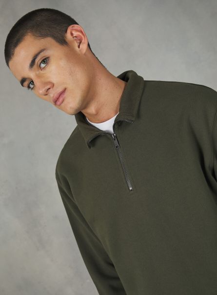 Men Plain-Coloured Half-Neck Sweatshirt Sweatshirts Ky2 Kaky Medium