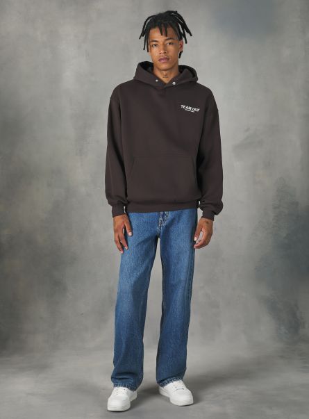 Sweatshirt With Team 053 Print Br1 Brown Dark Men Sweatshirts