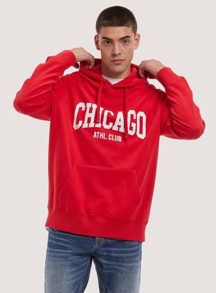 Rd2 Red Medium College Print Hoodie Men Sweatshirts