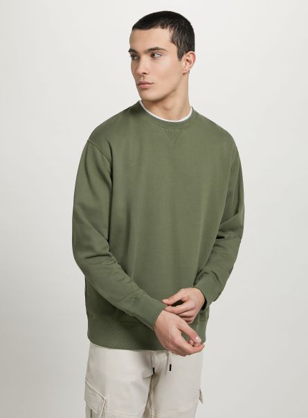 Ky2 Kaky Medium Men Plain-Coloured Crew-Neck Sweatshirt Sweatshirts