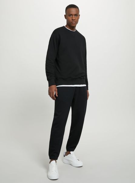 Sweatshirts Men Plain-Coloured Crew-Neck Sweatshirt Bk1 Black