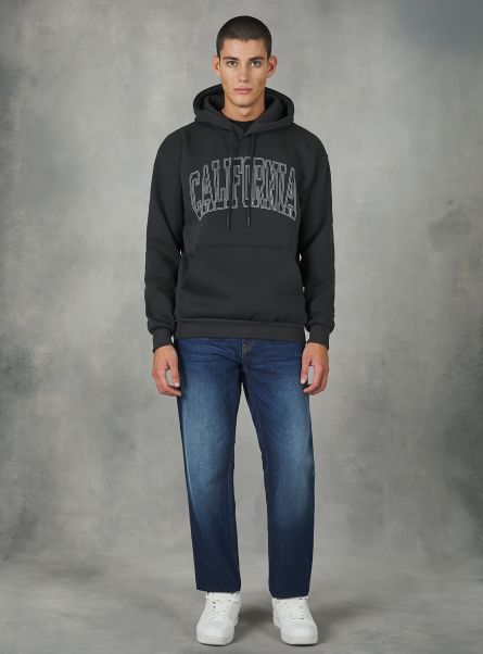 Sweatshirts Men Bk3 Black Charcoal College Print Hoodie
