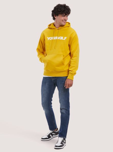 Sweatshirts Sweatshirt With Print And Hood Men Ye3 Yellow Light