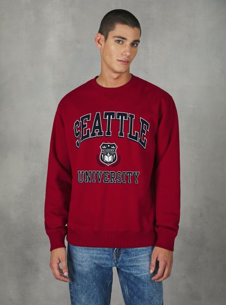 Crew-Neck Sweatshirt With College Print Men Sweatshirts Rd2 Red Medium