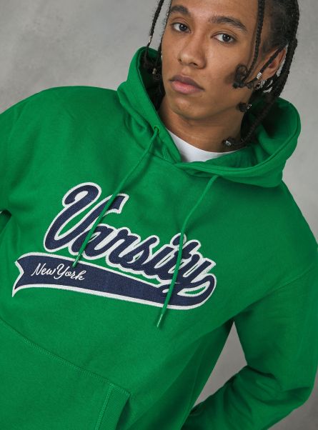 Men Sweatshirts Gn2 Green Medium Hoodie With College Patch