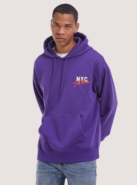 Sweatshirts Sweatshirt With Print And Hood Men Vi2 Violet Medium
