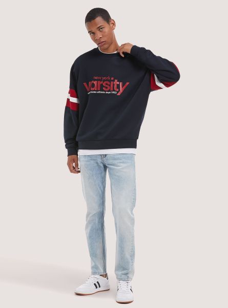 Varsity Print Sweatshirt Sweatshirts Men Na1 Navy Dark