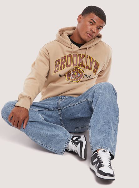 College Print Hoodie Sweatshirts Bg2 Beige Medium Men