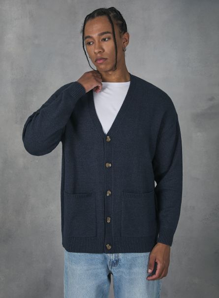 Mna1 Navy Mel Dark Sweaters Cardigan Pullover With Buttons Men