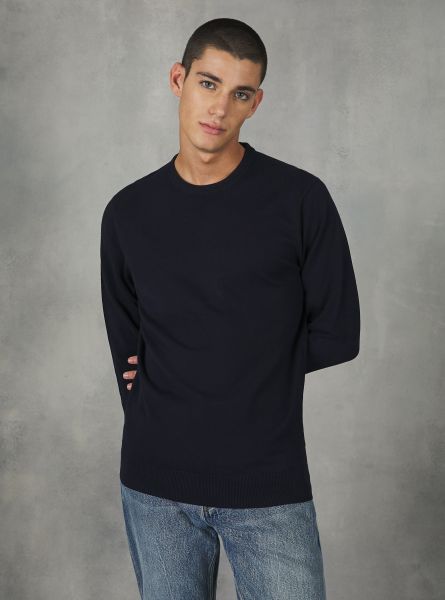 Na1 Navy Dark Sweaters Men Round-Neck Pullover Made Of Sustainable Viscose Ecovero