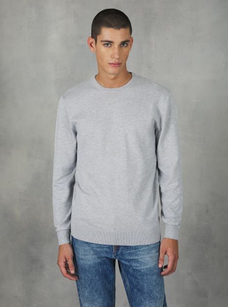 Men Round-Neck Pullover Made Of Sustainable Viscose Ecovero Sweaters Mgy3 Grey Mel Light