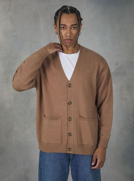 Men Mbg3 Beige Mel Light Sweaters Cardigan Pullover With Buttons