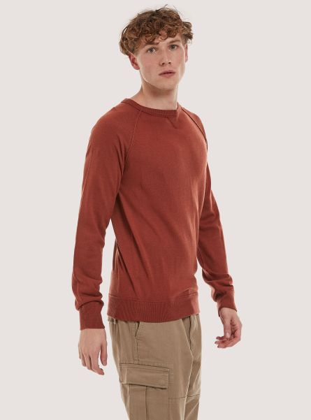 Sweaters Men Plain-Coloured Crew-Neck Pullover Rt2 Rusty Medium