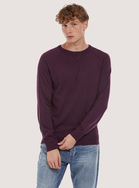 Vi1 Violet Dark Plain-Coloured Crew-Neck Pullover Men Sweaters