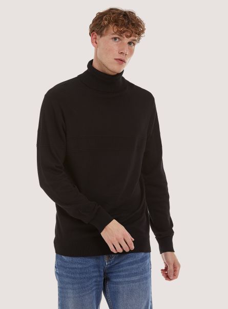 Bk1 Black Sweaters Fine Turtleneck Pullover With Soft Viscose Texture Men