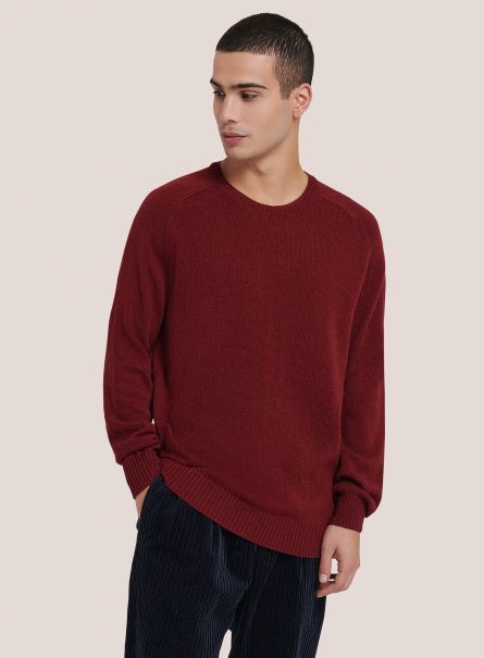 Wool Blend Crew-Neck Pullover Men Sweaters Bordeaux