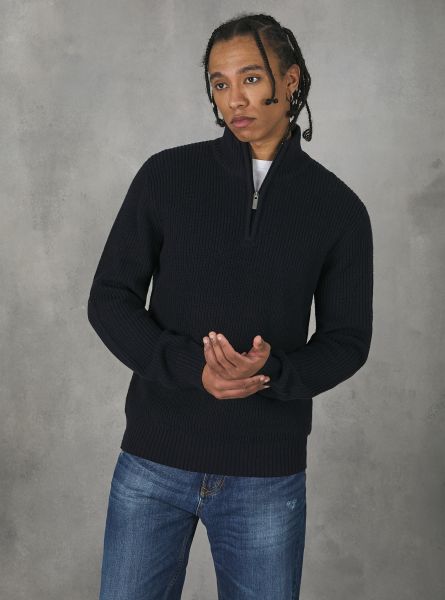 Sweaters High Neck Pullover With Half Zip Na1 Navy Dark Men