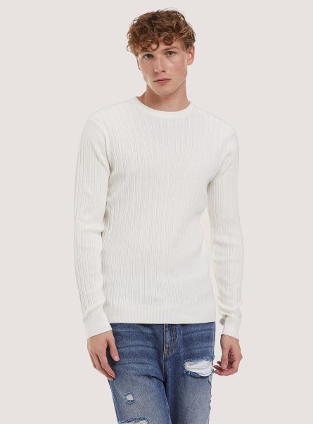 Sweaters Crew-Neck Pullover With Texture Men Wh2 White