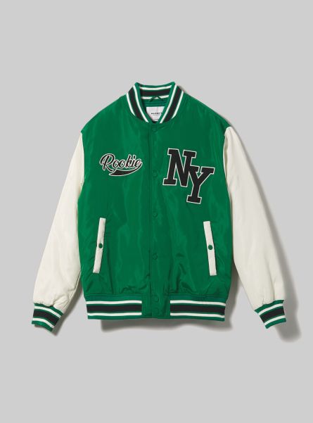 Men Jackets Gn2 Green Medium College-Style Bomber Jacket With Recycled Padding