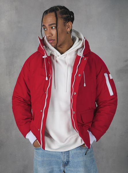 Jackets Men Rd2 Red Medium Hooded Jacket With Recycled Padding