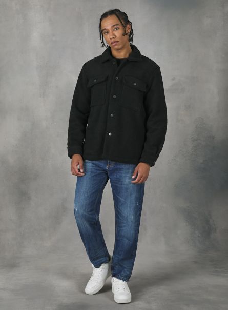 Jackets Shirt Jacket With Large Pockets Men Bk1 Black