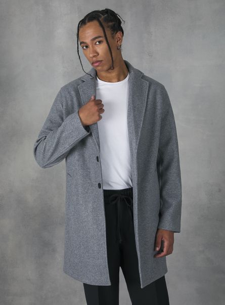 Single-Breasted Fabric Coat Jackets Mgy2 Grey Mel Medium Men