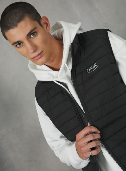 Men Bk1 Black Padded Sleeve Jacket With Contrasting Zip Jackets
