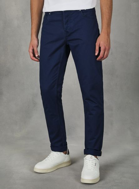 Skinny Fit Cotton Trousers Men Na1 Navy Dark Trousers