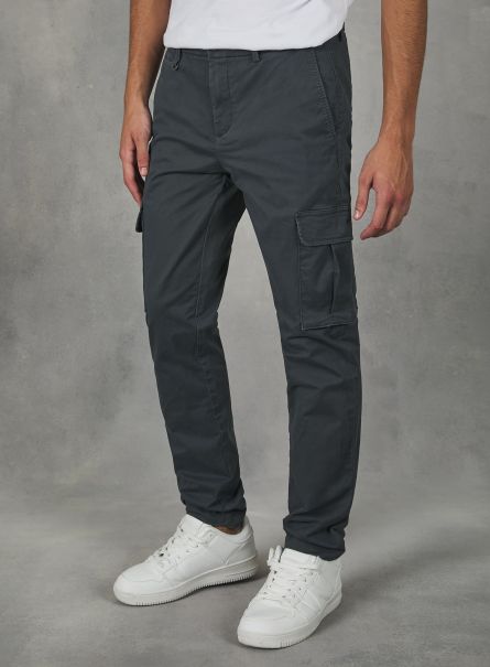 Trousers Men Gy1 Grey Dark Cotton Cargo Chinos