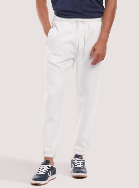 Men Wh2 White Trousers Plush Jogger Trousers