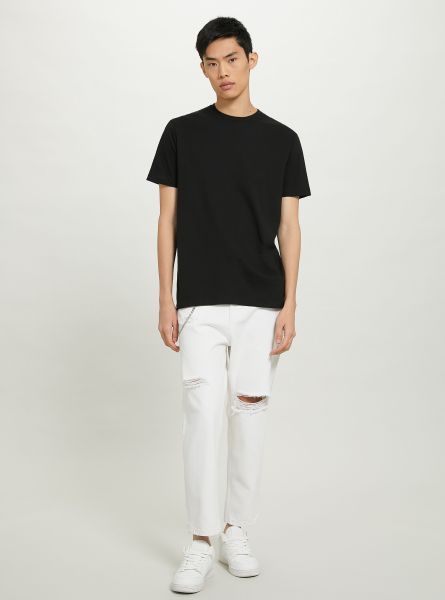 Wh2 White Relaxed Fit Jeans With Chain Trousers Men
